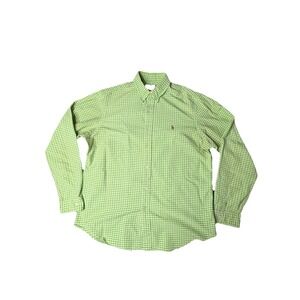 Polo Ralph Lauren Shirt Men Large Lime Green Gingham Button Down Flesh Pony